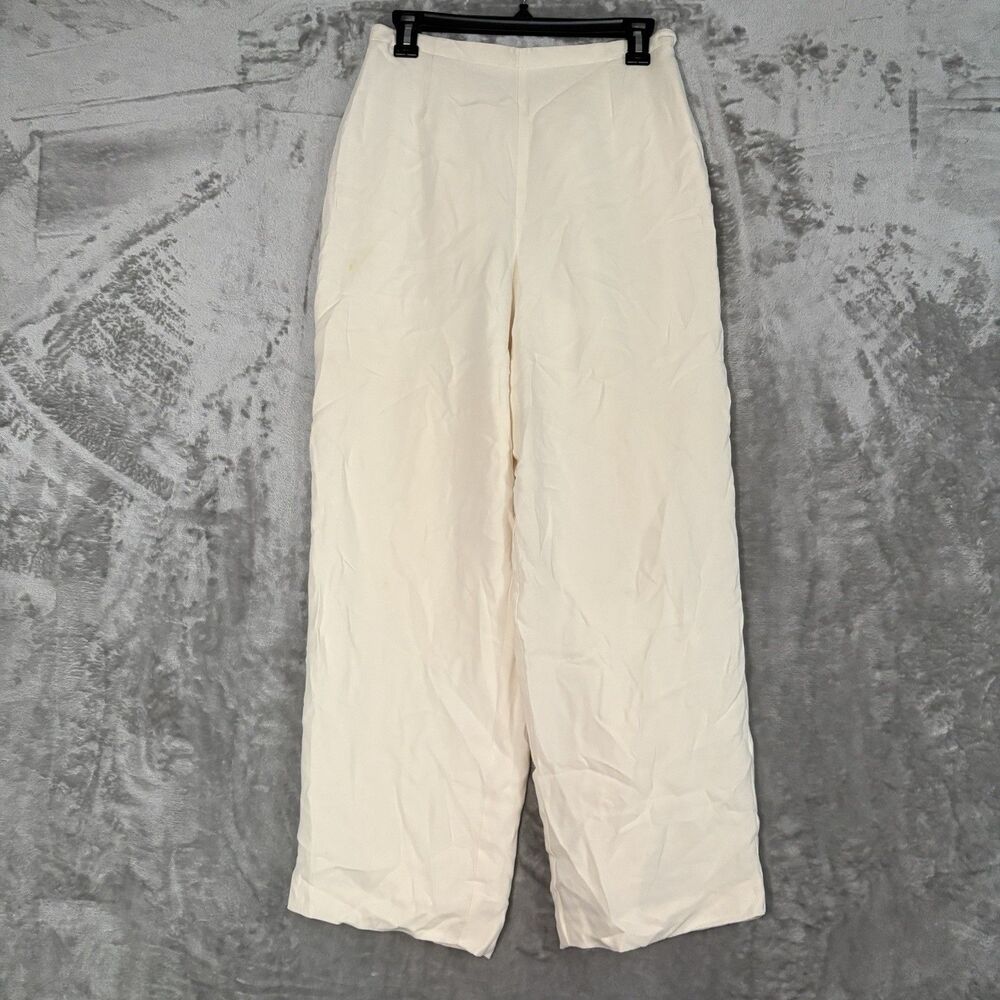 Talbots Petite Pure Silk Wide Leg Trousers Ivory High Rise Pants Career Size 10